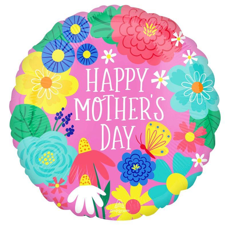 Balloon Foil 45cm Happy Mother Day Pretty Flowers