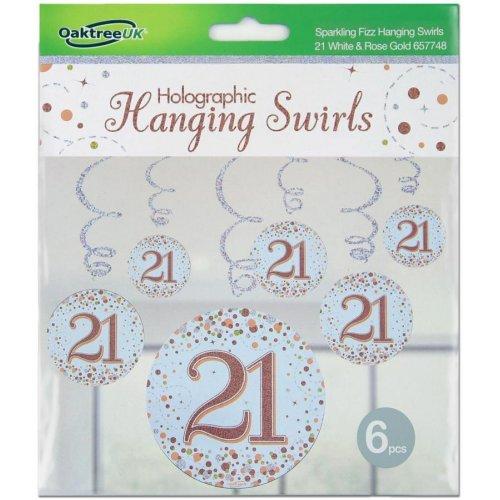 Hanging Swirls 21st Birthday Sparkling Fizz Rose Gold Pk/6