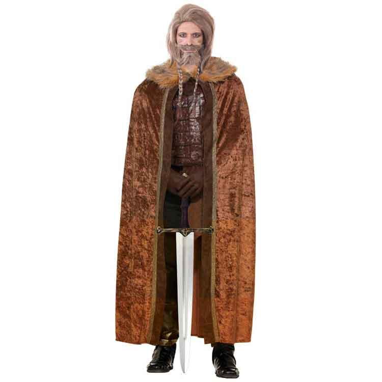 Costume Adult Cape Brown Faux Fur Trim King/Knight/Viking