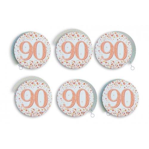Hanging Swirls 90th Birthday Sparkling Fizz Rose Gold Pk/6