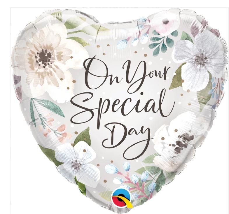 Balloon 45cm On Your Special Day Heart White Floral