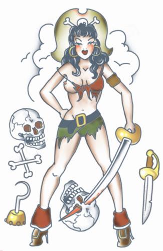 Temporary Tattoo Pin Up Pirate Girl Tinsley