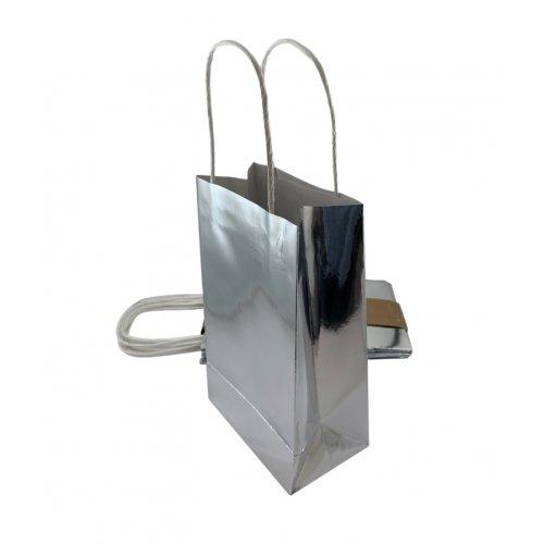 Party Loot Bag Paper Metallic Silver Pk/5