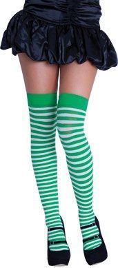 Stocking Thigh Hi Green/White Striped