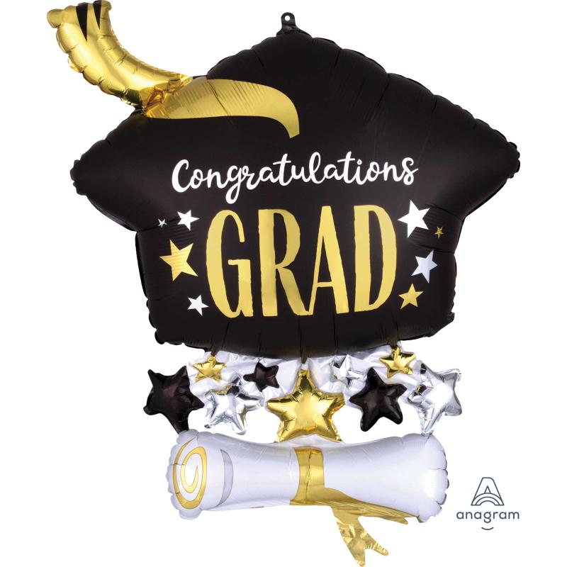 Balloon Foil Shape Graduation Congratulations Cap & Scroll 63cm X 58cm