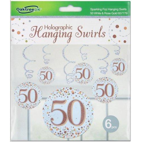 Hanging Swirls 50th Birthday Sparkling Fizz Rose Gold Pk/6