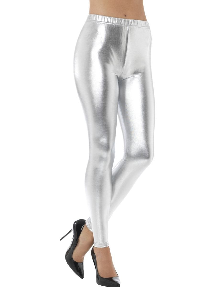 Costume Adult Leggings Silver 1980s Large