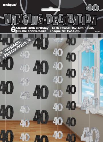 Hanging Decor 40th Bday Silver Pk/6