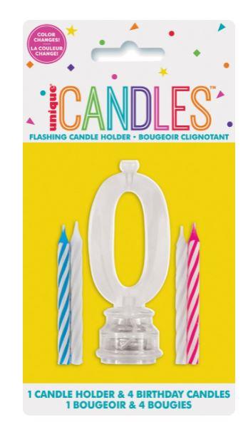 Cake Decoration & 4 Candles Flashing Number Zero  - Discontinued Line