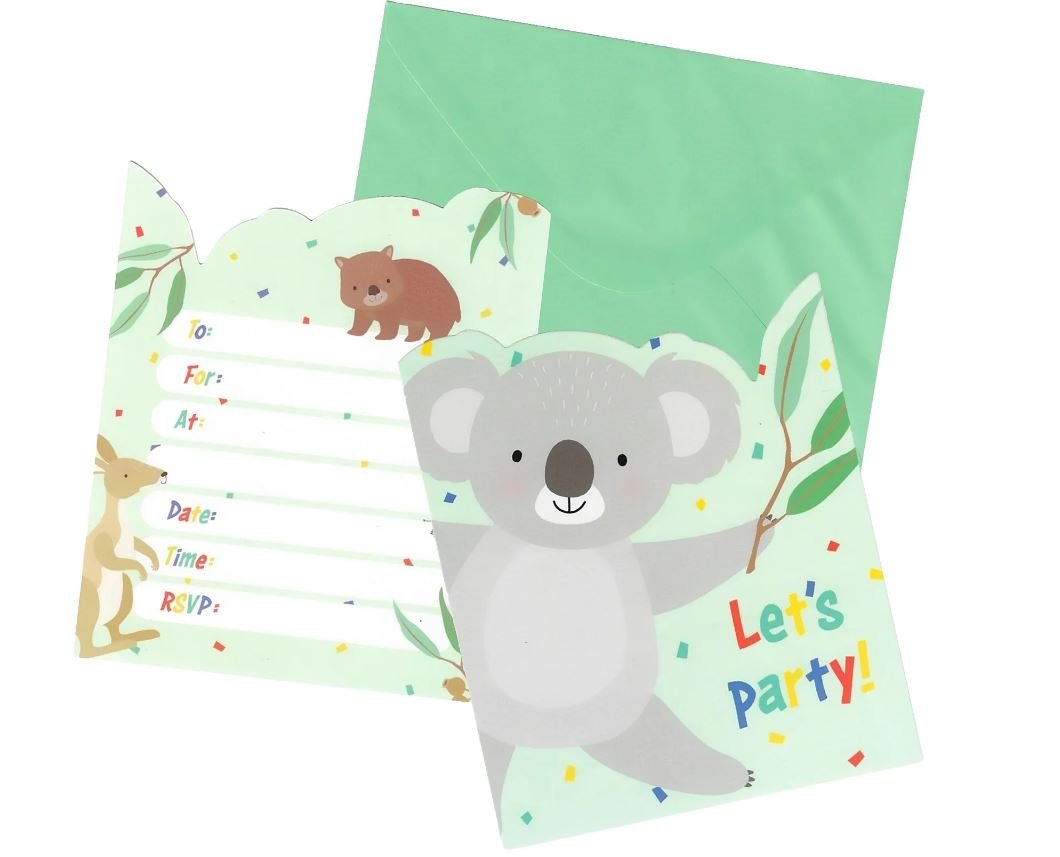 Party Invitation Pk/8 Australian Bush Animals