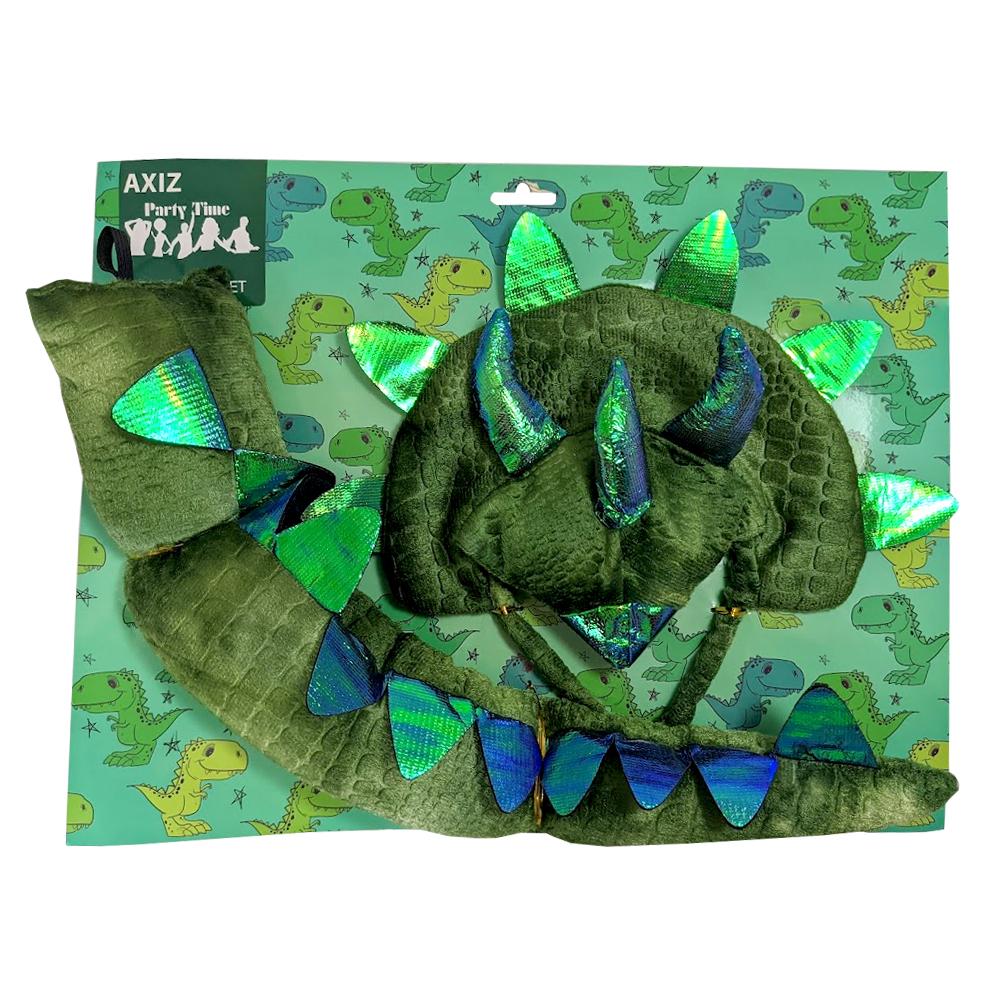 Animal Costume Set Dinosaur Tail & Headpiece Green
