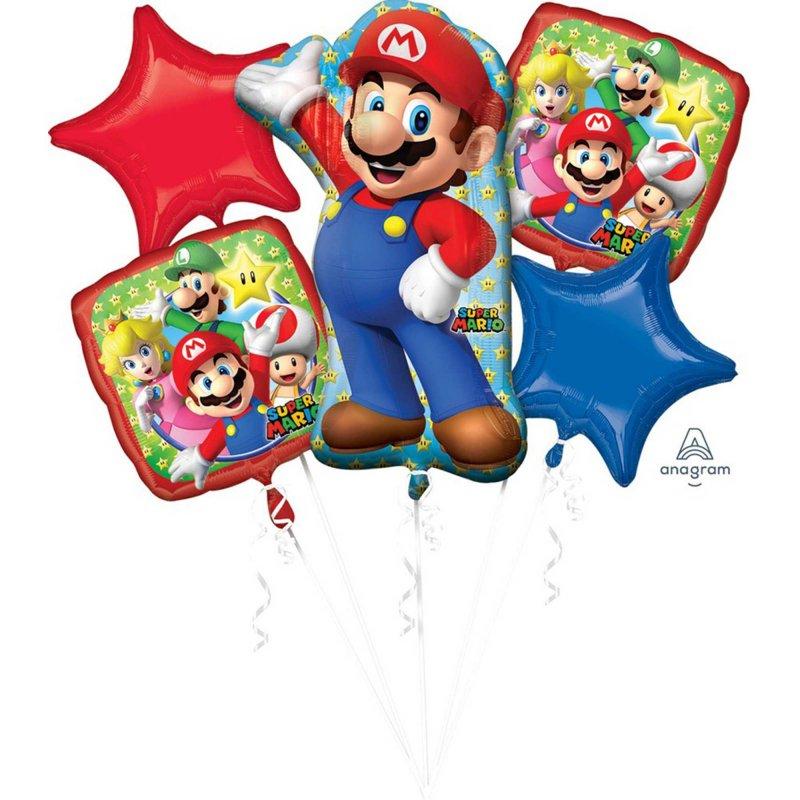 Balloon Bouquet Super Mario Brothers Pk/5 (Balloons Only Helium Extra)