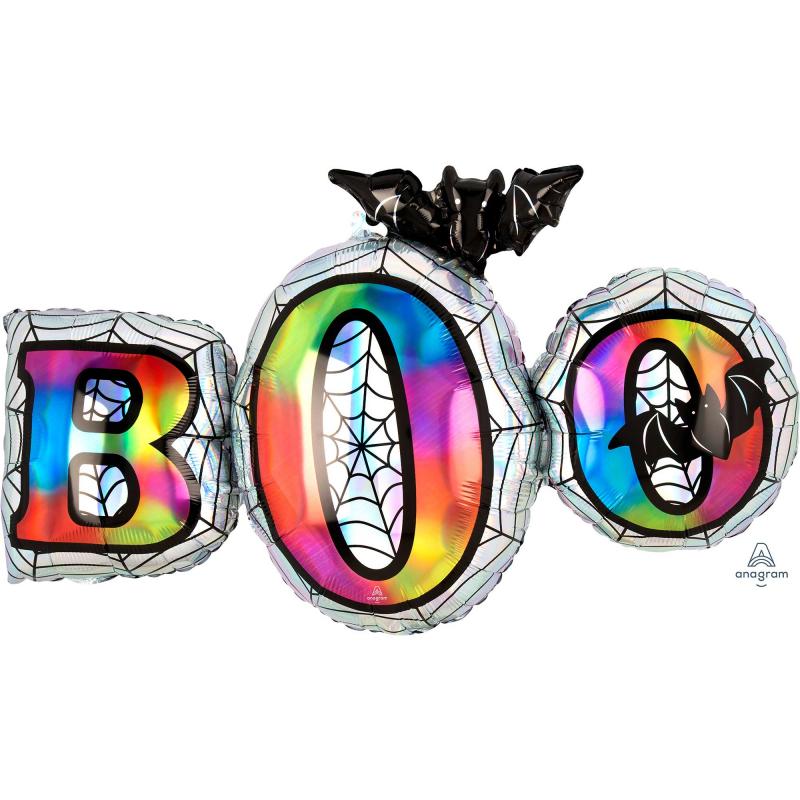 Balloon Foil Supershape Boo & Bat Holographic Iridescent - Discontinued