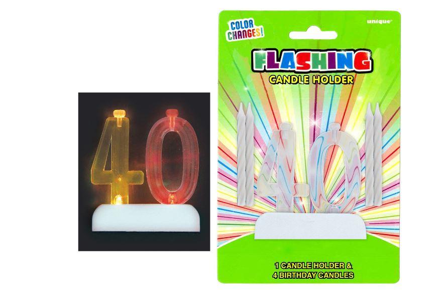 Cake Decoration & 4 Candles Flashing Number Forty  - Discontinued Line