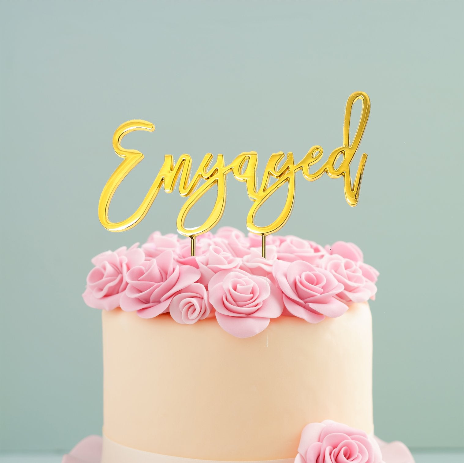 Cake Topper Engaged Gold Plate 6x11cm