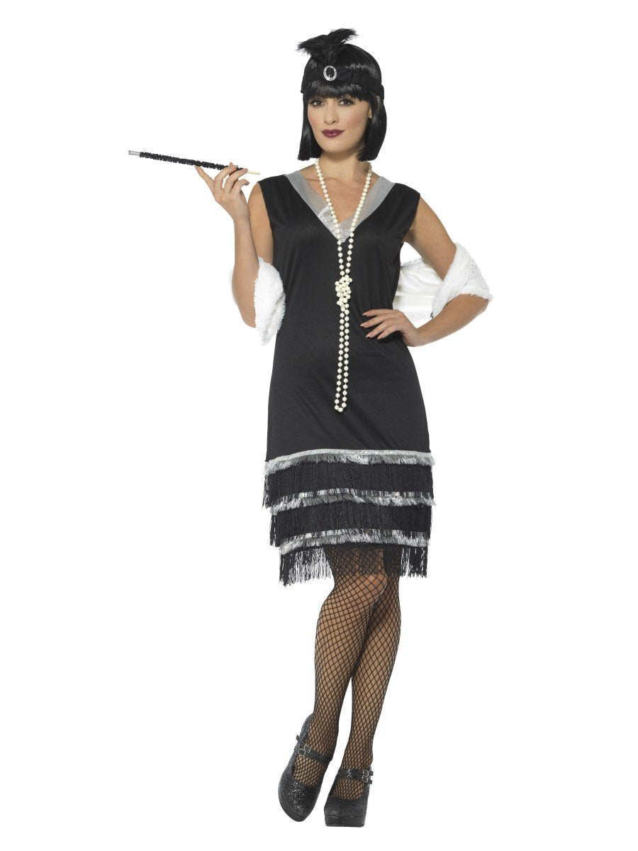 Costume Adult Womens 1920s Flapper Black With Stole Medium