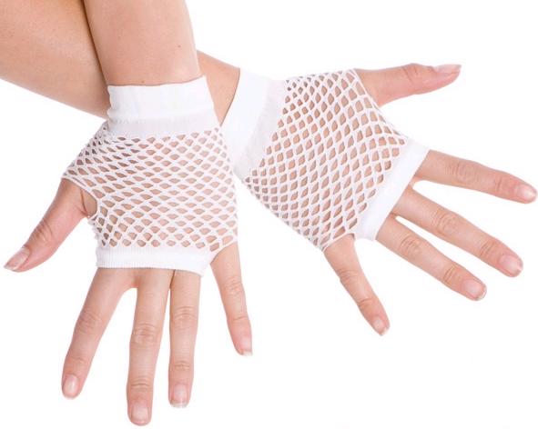 Gloves Fishnet Fingerless White