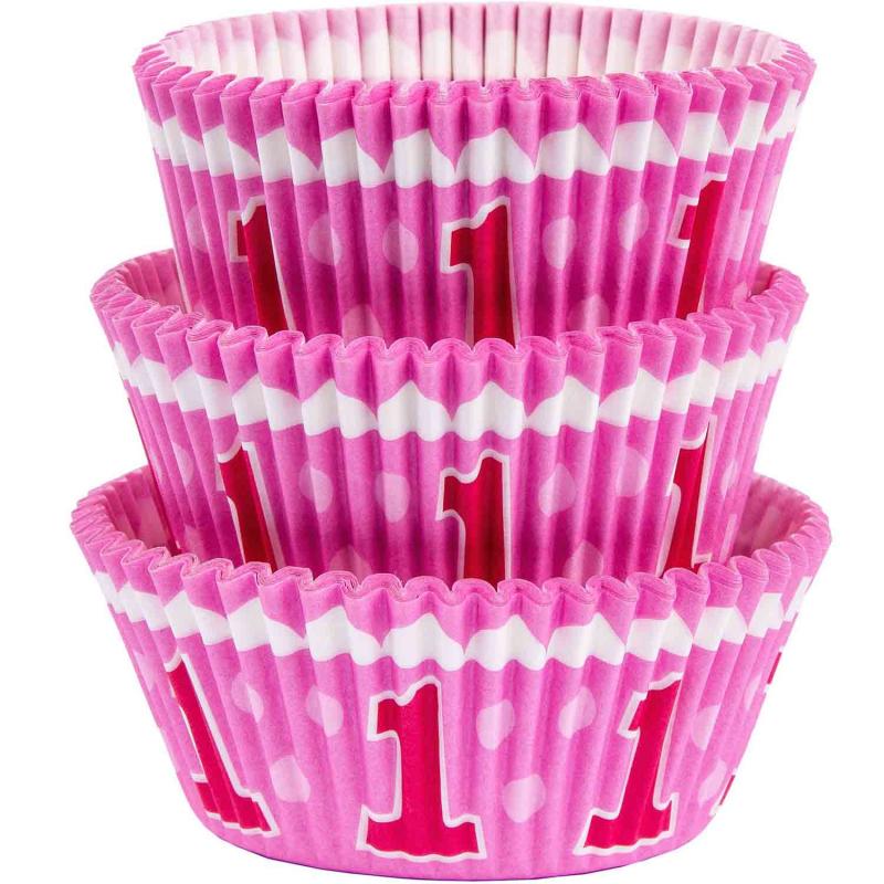 1st First Birthday Pink Cupcake Cases Pk/75 Standard