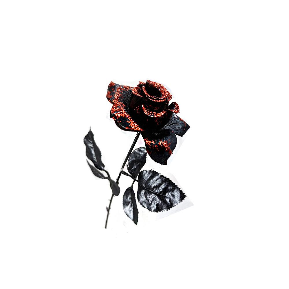 Costume Prop Black & Red Glitter Rose 42cm