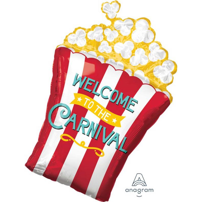 Balloon Foil Supershape Popcorn Box Welcome To The Carnival 73cm X 50cm