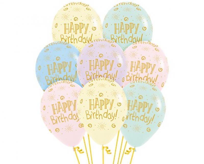 Latex Balloons 30cm Happy Birthday Pastel Matte  Pk/12