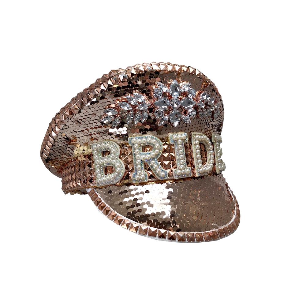 Bride To Be Hat/Cap Rose Gold Sequin Deluxe