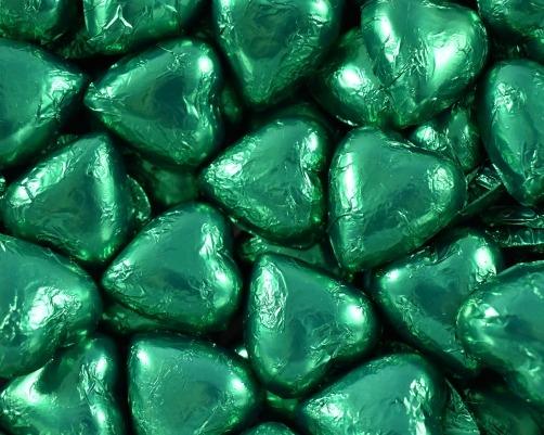 Chocolate Hearts Green 1kg Bulk