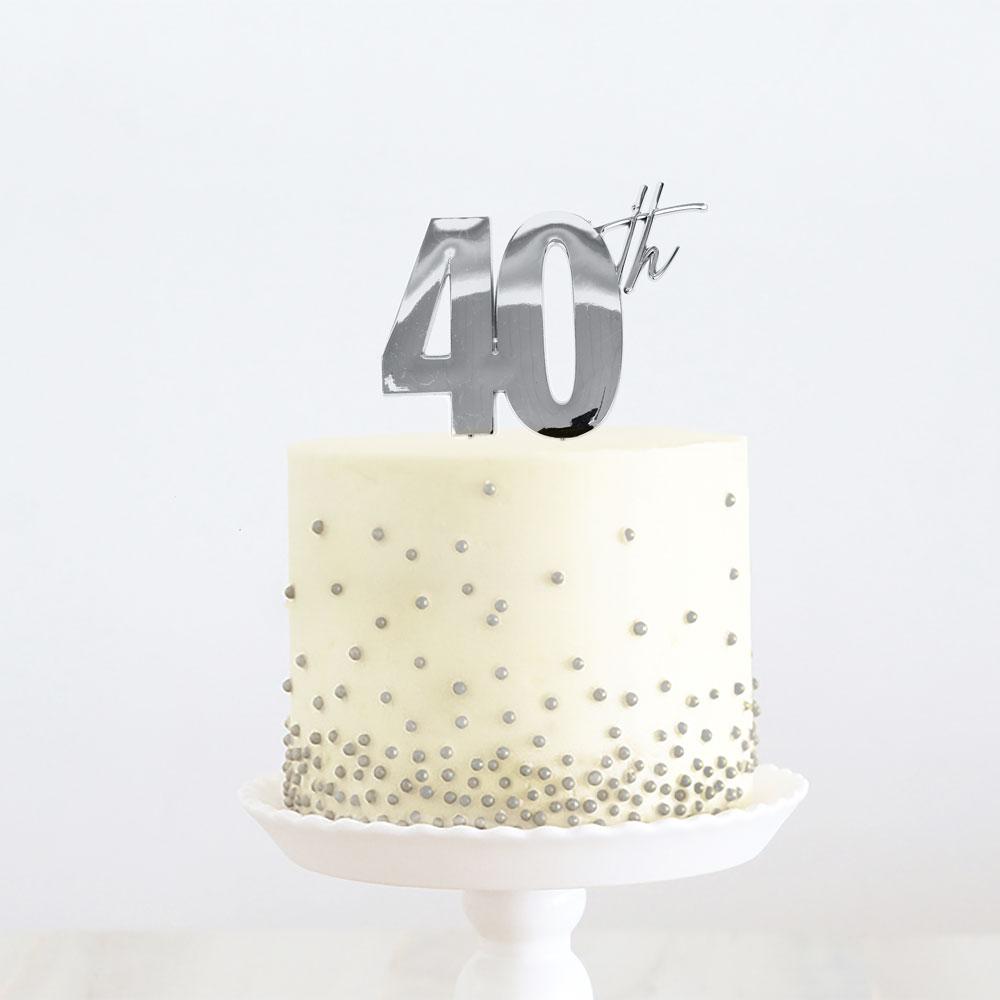 Topper 40th Silver Metal 11cm X 9cm