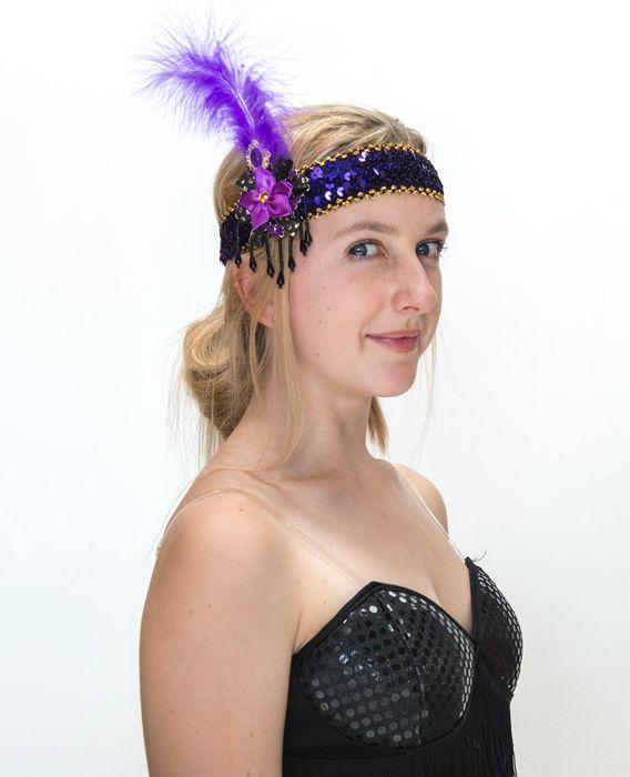 Headband Flapper Deluxe Purple Tall Feather 1920s