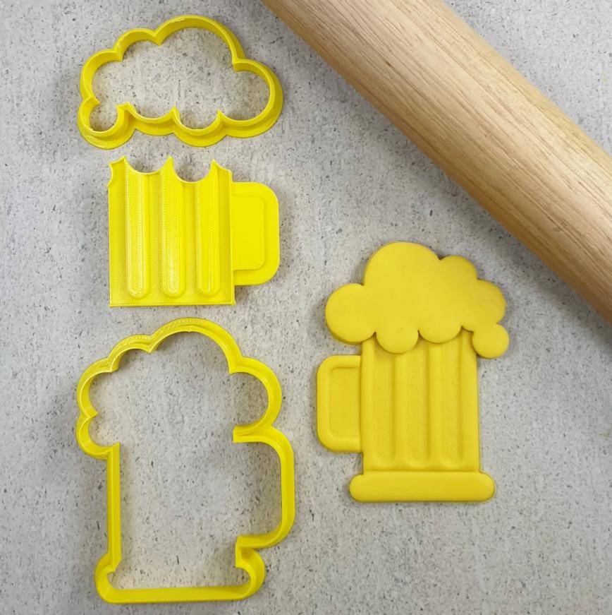 Beer Mug Cookie/Biscuit Embosser & 2x Cutters Set