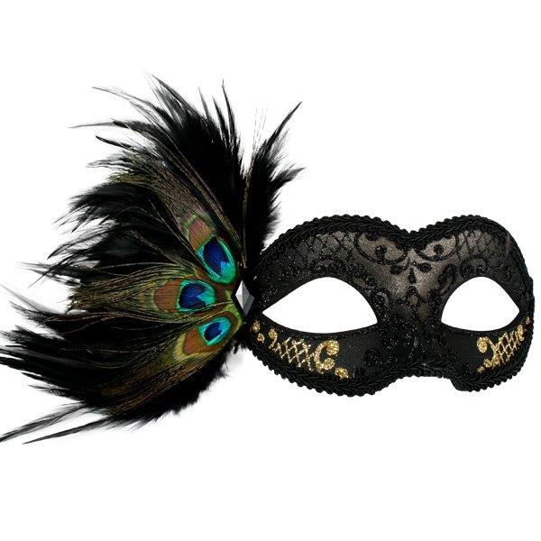 Mask Adrianna Black & Gold Feather