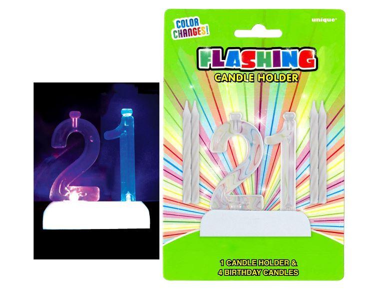 Cake Decoration & 4 Candles Flashing Number Twenty-One - Discontinued Line