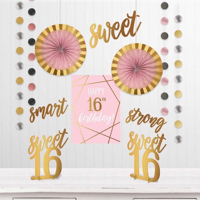 Elegant Sixteen Rose Gold Room Decorating Kit 16th Birthday