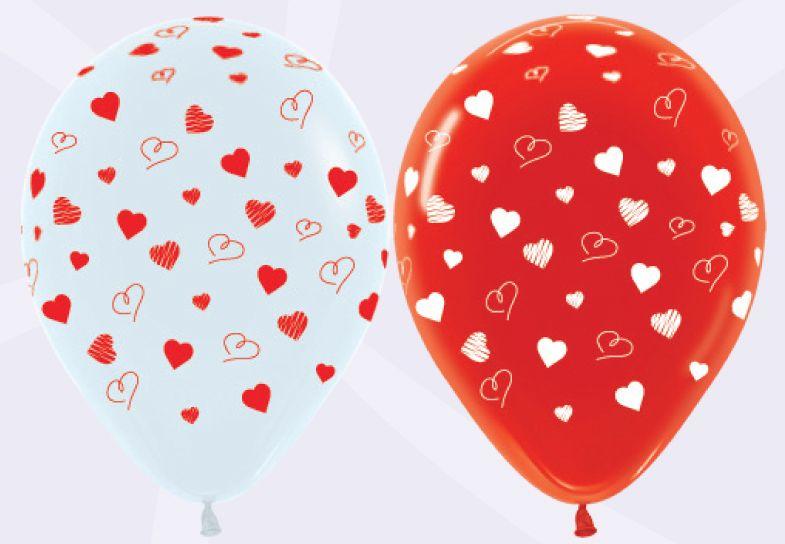 Balloons Latex 28cm Hearts Red & White Pk/50