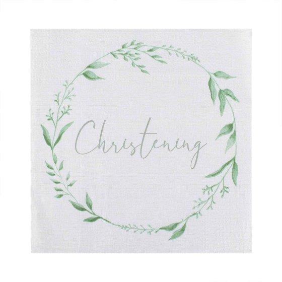 White & Green Christening Paper Napkins Pk/16