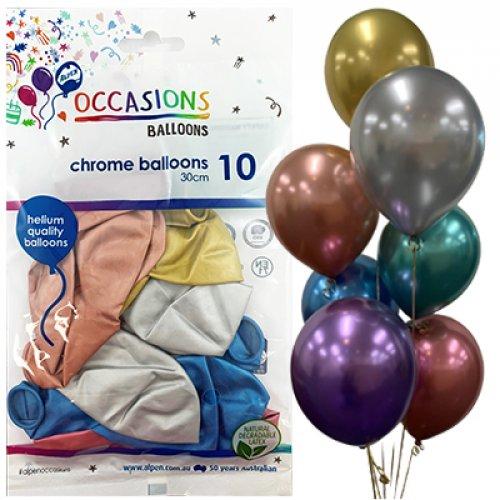 Latex Balloons 30cm Chrome Assorted Occasions Budget Pk/10