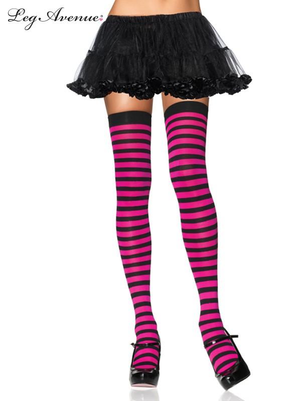 Stocking Thigh Black/Hot Pink Striped