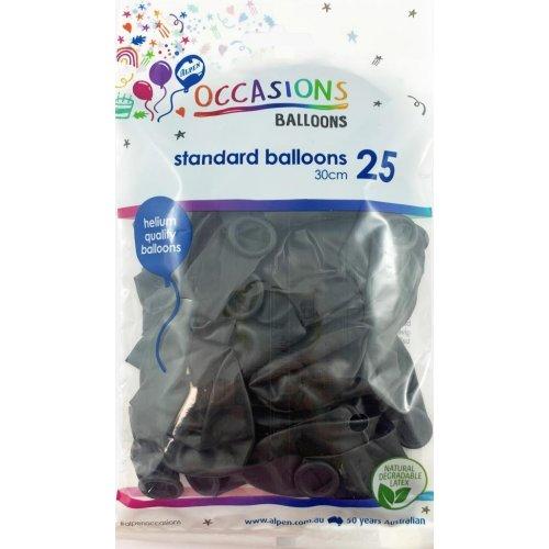 Latex Balloons Black 30cm Occasions Budget Pk/25