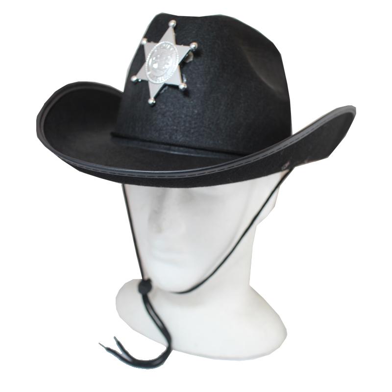 Hat Black Sherrif Cowboy/Cowgirl With Silver Star