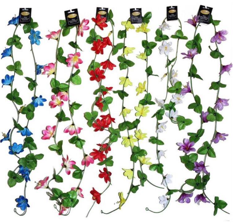 Hibiscus Flower Chain 193cm 13 Flowers Assorted Colours