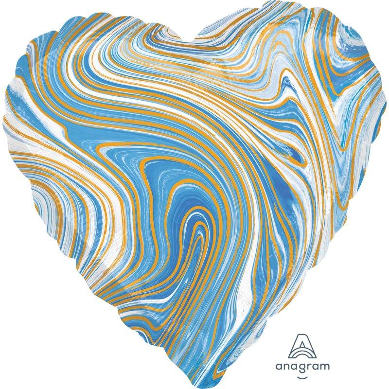 Balloon Foil 45cm Heart Marblez Blue - Discontinued Line Last Chance To Buy