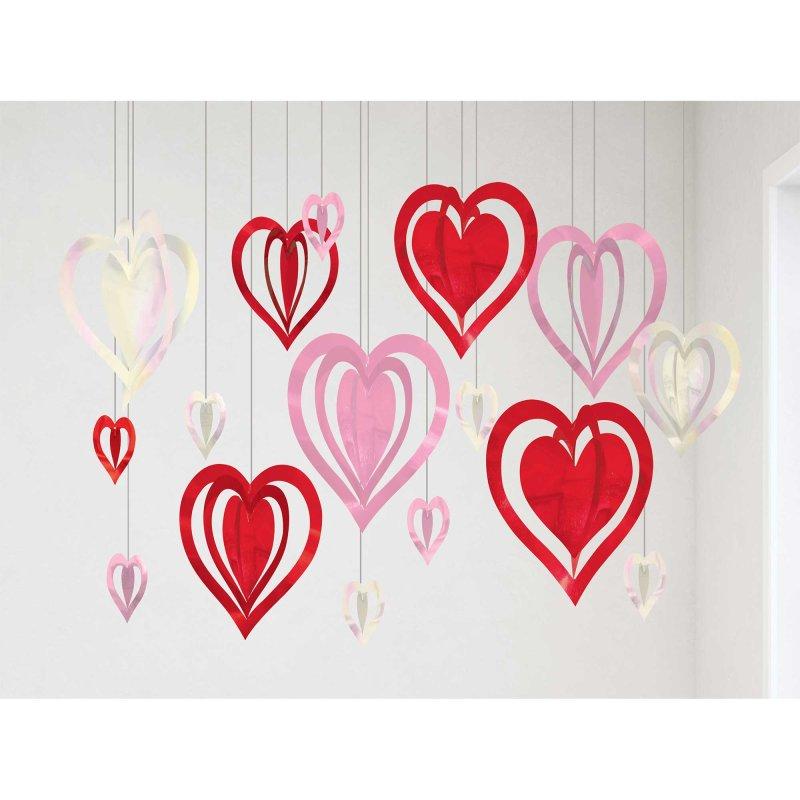 Hanging Stings Hearts 3d Valentines Pk/16 Cardboard