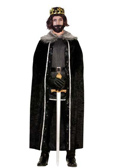 Costume Adult Cape Black Faux Fur Trim King/Knight/Viking