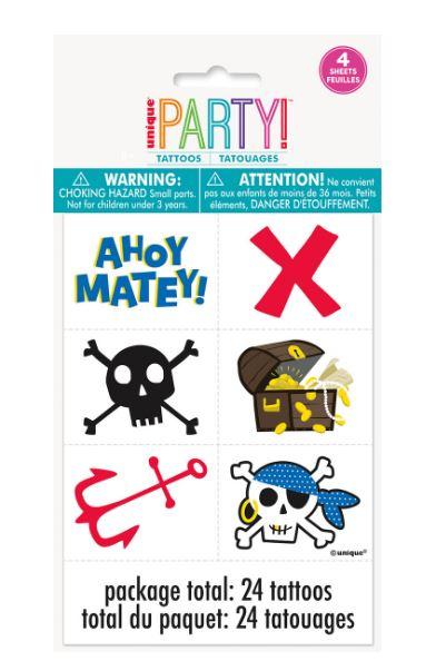Temporary Tattoos Pirate Pk/24 In Total - 4 Sheets Of 6 Tattoos