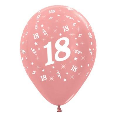 Latex Balloons 30cm Age 18 Rose Gold Metallic Pk/6