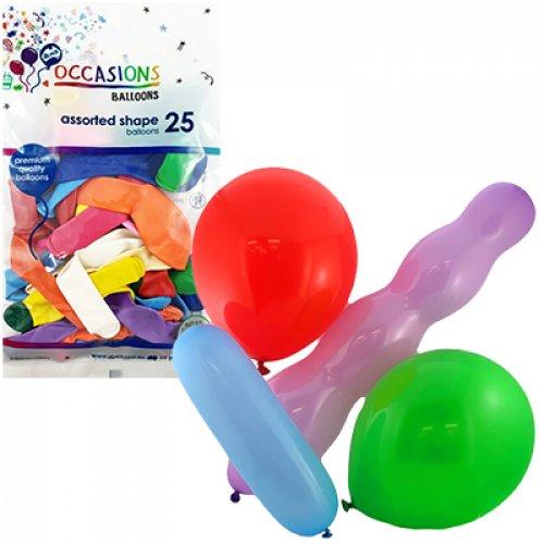 Balloons Novelty Round & Sausage& Squiggle Fun Shapes Pk/25
