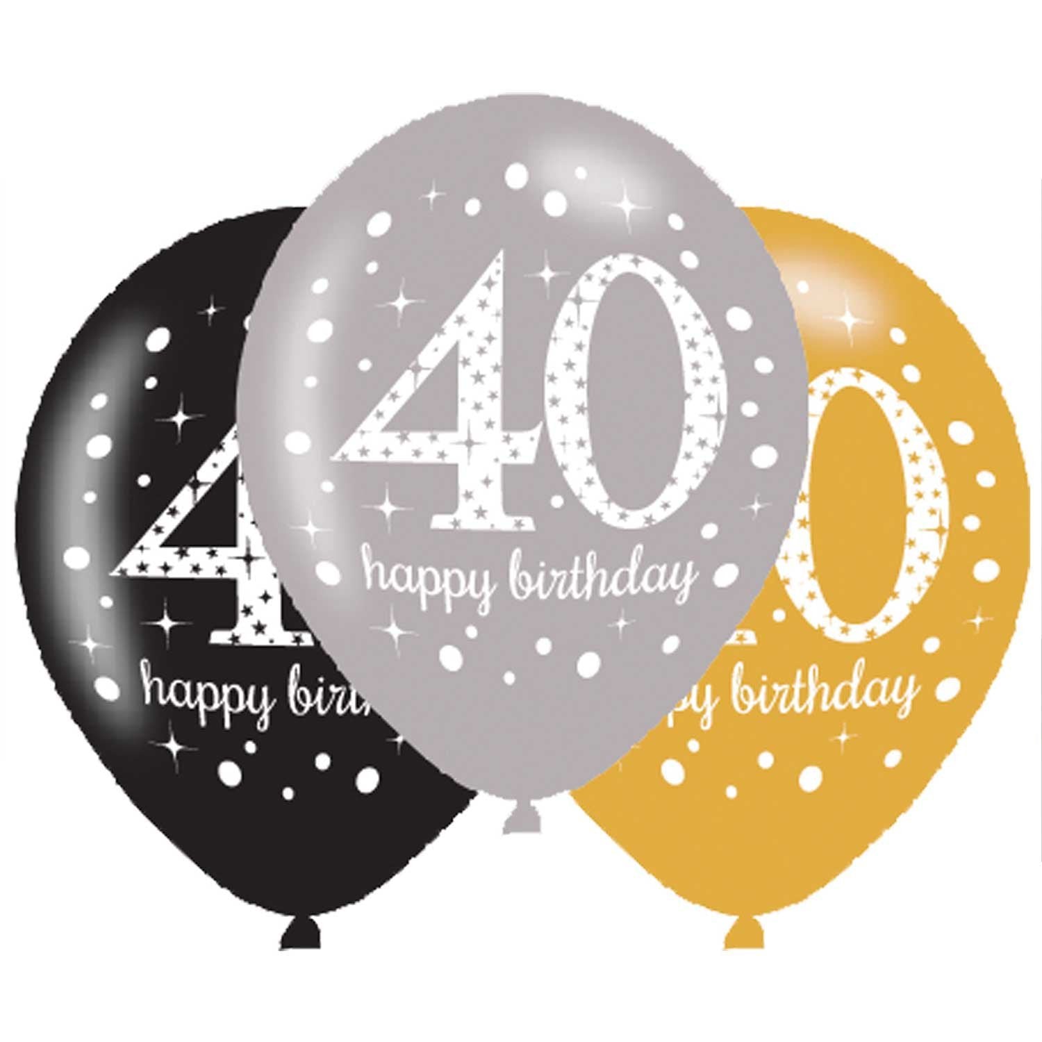 Latex Balloons 30cm Celebration 40th Gold Pk/6