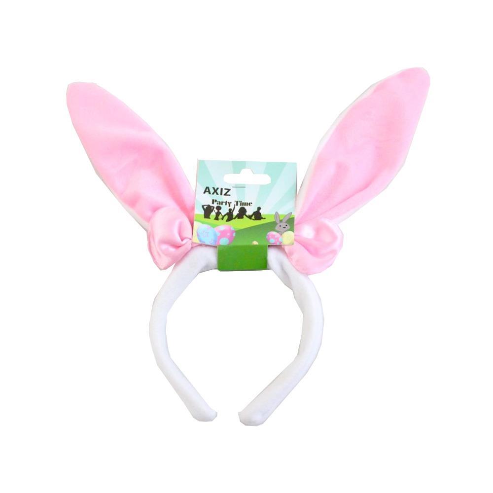 Bunny Ears On Headband Pink Fluffy With Bow