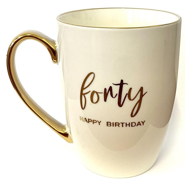 Mug White 40th Forty Birthday With Gold Script
