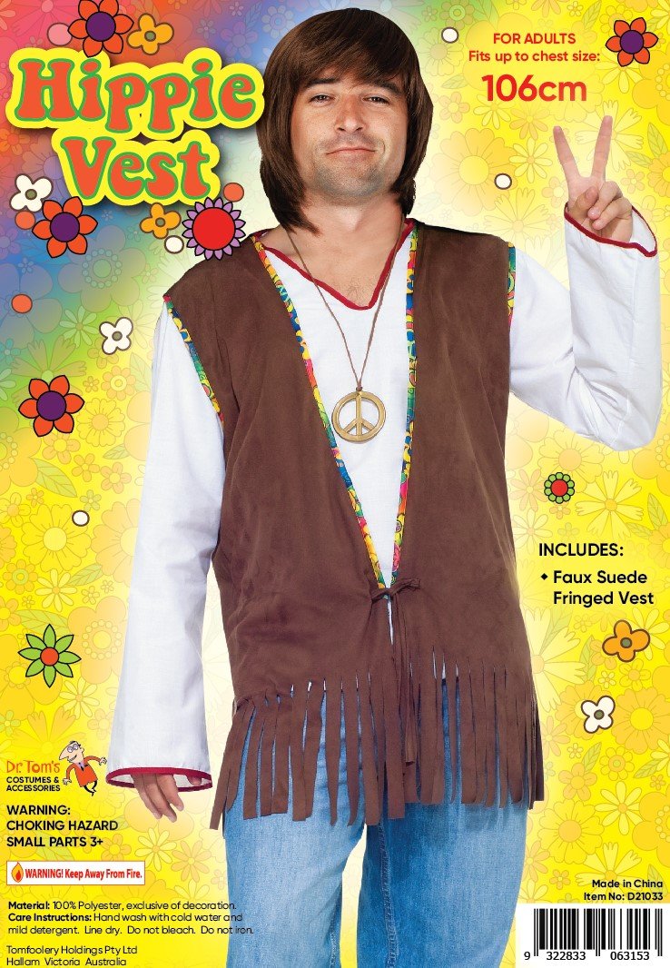 Costume Adult Hippie Vest Brown With Fringe